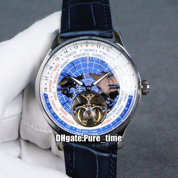 

новый геофизическая universal time 8126420 8108420 земля набор автоматические мужские tourbillon часы стальной корпус, кожаный ремешок часы, Slivery;brown