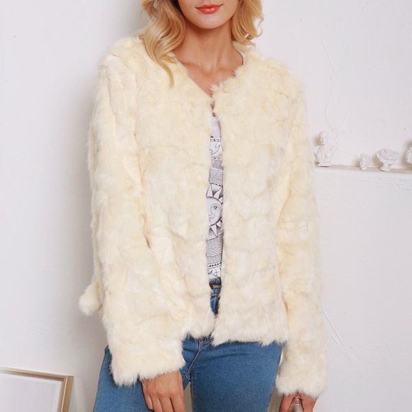 

autumn winter coat women 2019 casual loose solid long teddy coat female vintage plus size thick faux fur jackets coats white#g30, Black