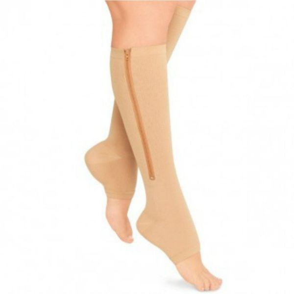 

zipper compression zip leg support knee stockings sox open toe s//xl, Black;white