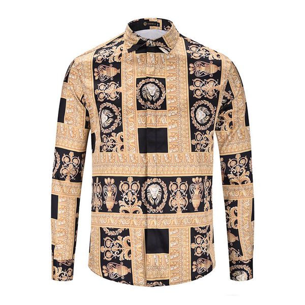 

mens versace дизайнер мужской бренд мода новые мужские рубашки с длинным рукавом платье ретро печати дизайн роскошные свободного покроя хлоп, White;black