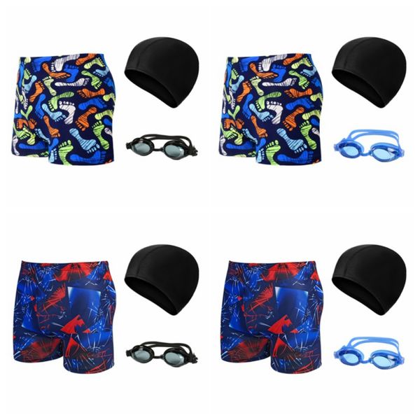 

summer men's swimming breathable trunks swimming cap goggles three piece set