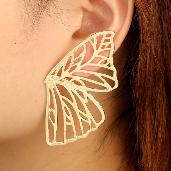 

stud 2021 butterfly ear cool exaggerated alloy metal hollow earrings, Golden;silver