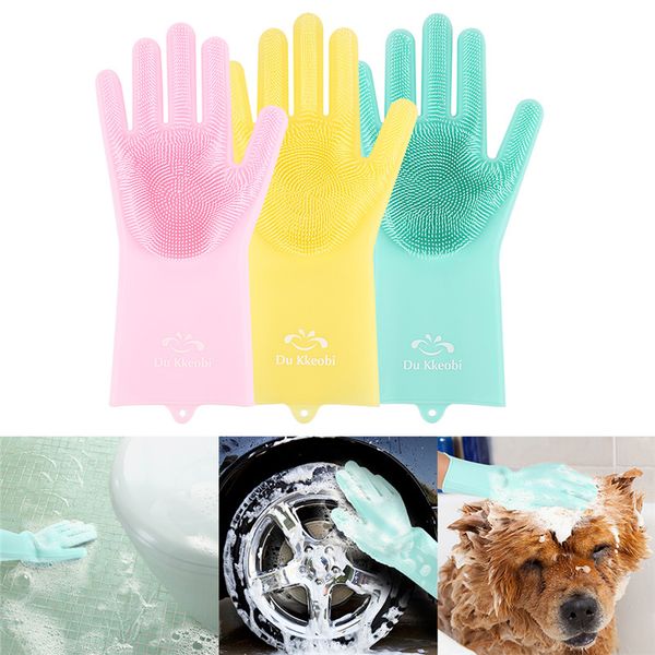 

2 in 1 silicon gloves dish kitchen gloves cleaning dishwashing scrub multifunctional for washing dishes