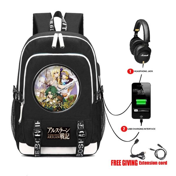 

anime record of grancrest war backpack usb charging headphone jack teenagers men travel bag student book bags backpack 6 style