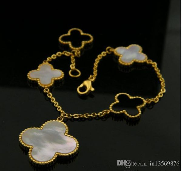 

luxury women's female's ladies punk dj exaggerated 18k five flowers shell wristband bangles cuffs bracelets 3colors with box, Black