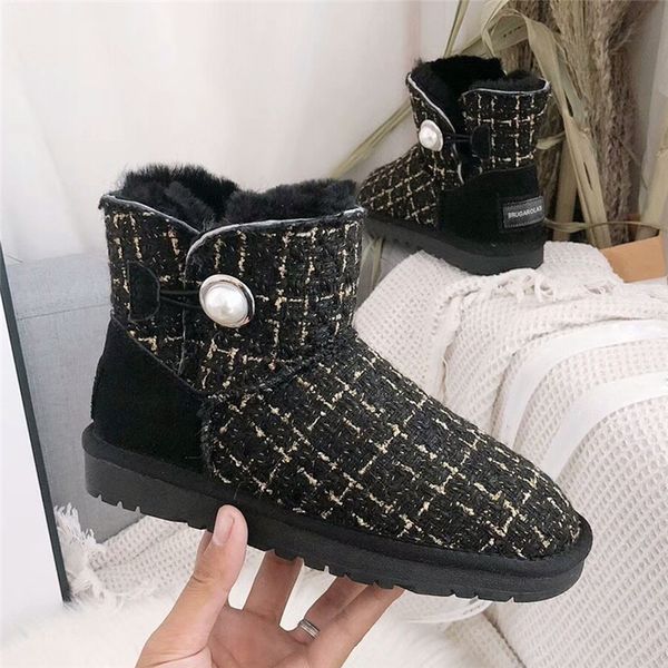 

new arrive fashion nature wool ankle boot winter women genuine cowhide leather non-slip sole keep worm plus size, Black