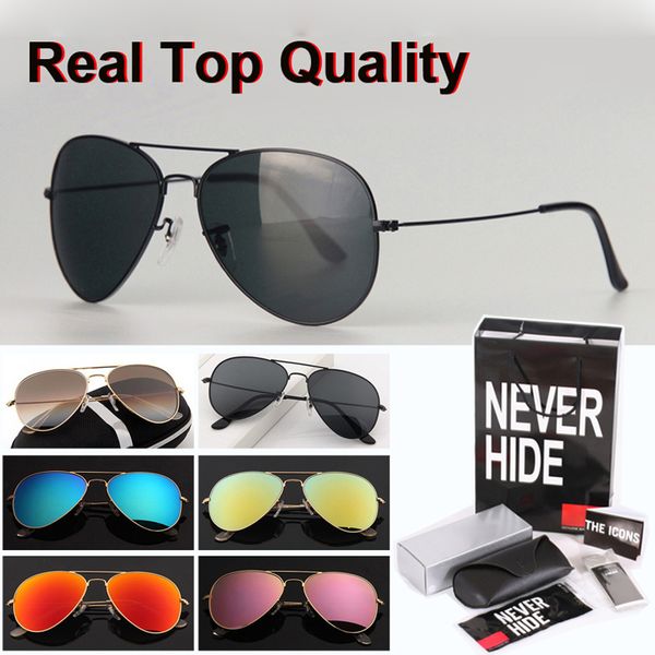 

sunglasses men women 58/62mm pilot sun glasses glass lens oculos de sol with original box, packages, accessories, everything, White;black