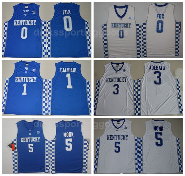 

ncaa college kentucky wildcats jerseys basketball 1 john calipari 0 deaaron fox 5 malik monk 3 edrice adebayo 15 demarcus cousins 00 delk, Black;red