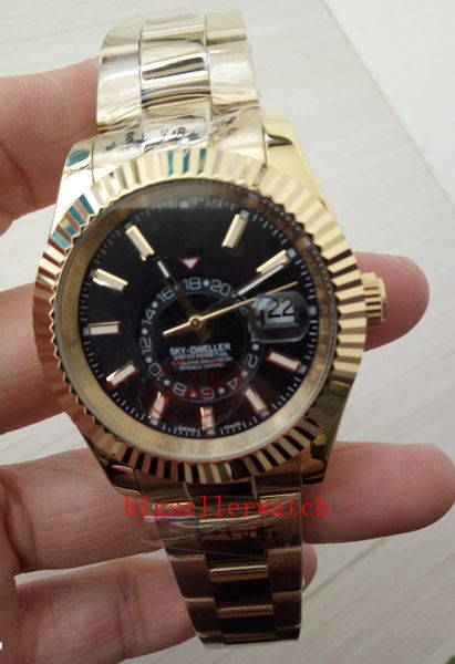 

высокое качество оригинальный футляр сертификат мужские часы sky-dweller 326938 желтое золото 42 мм азия 2813 механизм с автоподзаводом, Slivery;brown