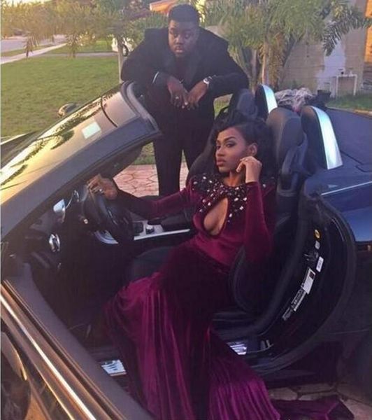 

новые бордовые бархатные вечерние платья jewel из бисера sexy keyhole колонка с длинными рукавами на заказ длинные платья выпускного вечера, Black