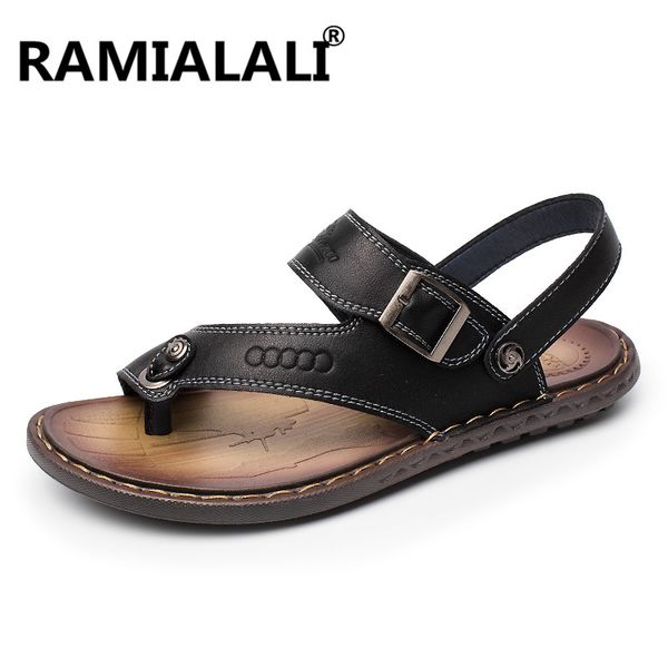 

plus size 38-46 fashion summer beach breathable men sandals leather men's sandals man outdoor walking shoes male slippers, Black