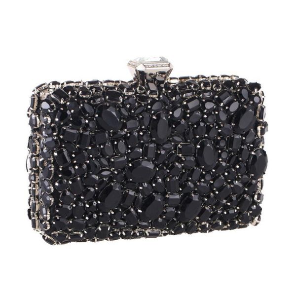 silver evening bag with rhinestones