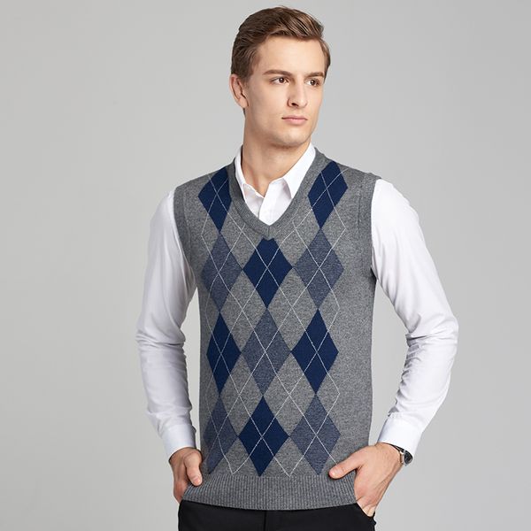 

wool sweater vest mens cashmere pullover men v-neck sweaters 2017 sleeveless outerwear, Black;white