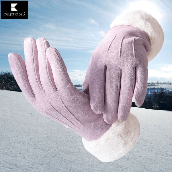 

women winter cycling ski gloves heated touch screen autumn winter suede thickening warm outdoor riding/driving gloves