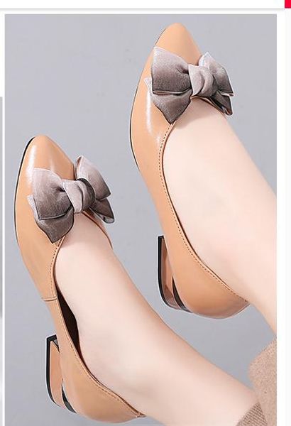 

2019 women's shoes in spring and autumn with new style low heel pointed end bowknot @55, Black