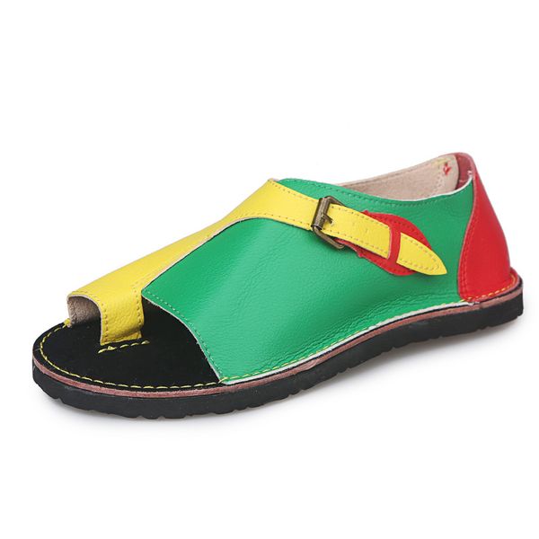 

large size 35-43 sandals women flat shoes 2019 summer mixed colours casual shoes women leather belt buckle female sandals, Black