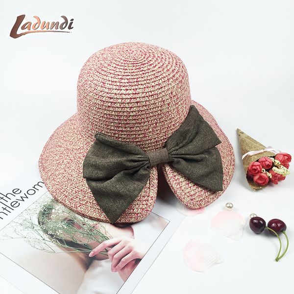 

2018 new bresius straw hat ladies summer lightweight breathable cap sun visor split bow sunscreen beach parent-child cap visor, Blue;gray