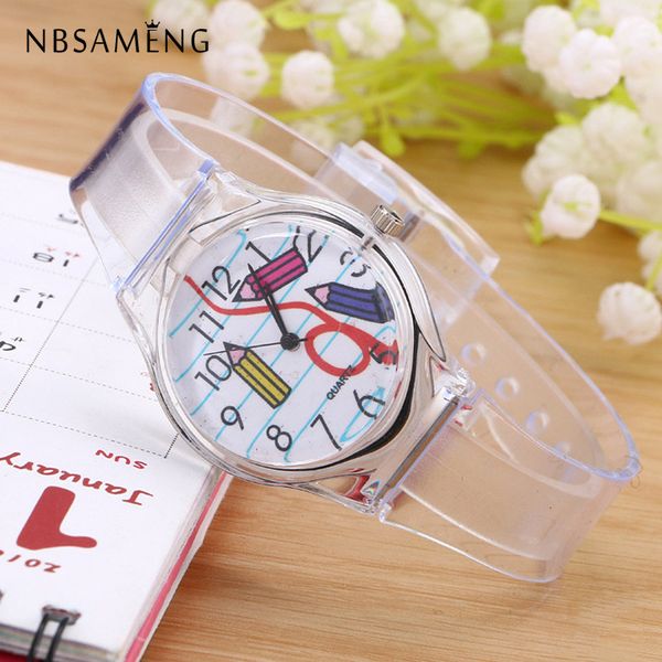 

transparent clock silicone watch women sport casual quartz wristwatches novelty crystal ladies watch cartoon lz2062, Slivery;brown