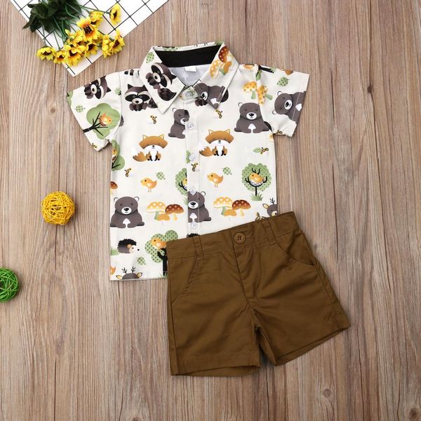 

pudcoco summer toddler baby boy clothes cute animals print shirt short pants 2pcs outfits formal gentleman clothes summer, White