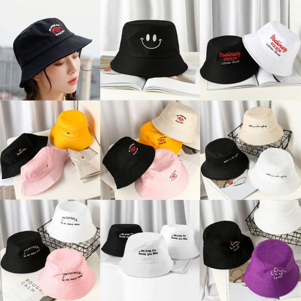 

22 colors women girls funny embroidery letter wide brim bucket hat summer casual harajuku hip hop student sports fisherman cap, Blue;gray