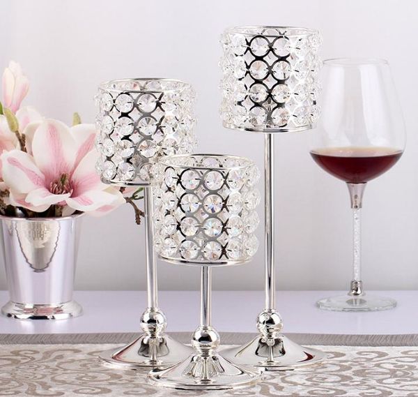 

2019new luxury silver crystal beaded votive candle holder candelabra candlestick shape event wedding party table decoration