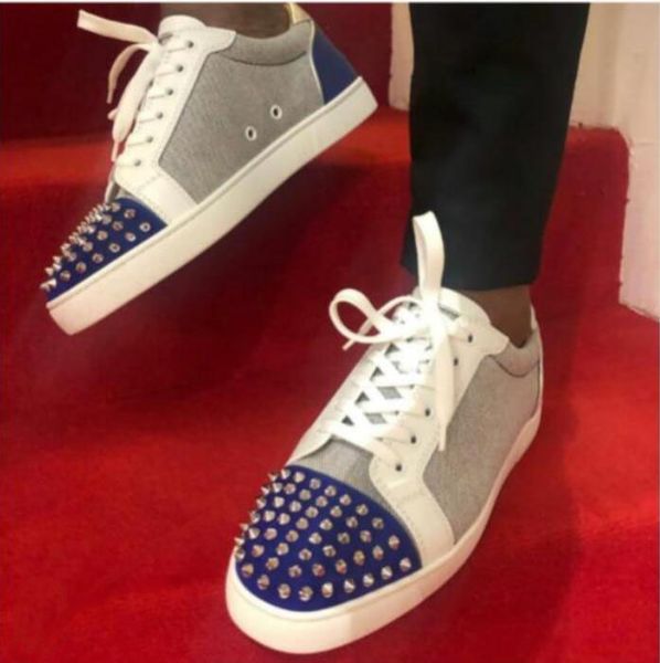 

luxury мужская мода кроссовки bottom red дизайнерские red подошвы квартиры шипованная с серой холстины шипованная обувь seavaste шипы младши, Black