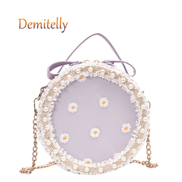 

women's lace handbag cute daisy pearl decoration ladies shoulder messenger bag small fresh chain tote bag crossbody wallet