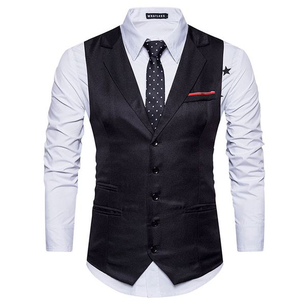 

mens black lapel single breasted suit vest 2019 brand new slim fit male waistcoat vest men business wedding tuxedo vests gilet, Black;white