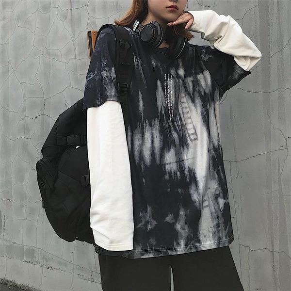 

лоскутное с длинным рукавом streetwear harajuku крупногабаритные tshirt футболка топ tshirt панк хип-хоп корейский письмо граффити graphic п, White
