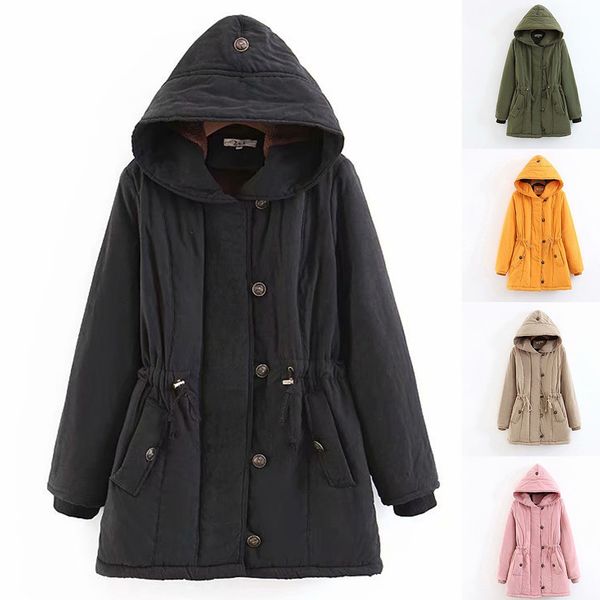 

2019 winter jacket women plus size womens parkas thicken outerwear solid hooded coat female cotton padded basic casual, Black