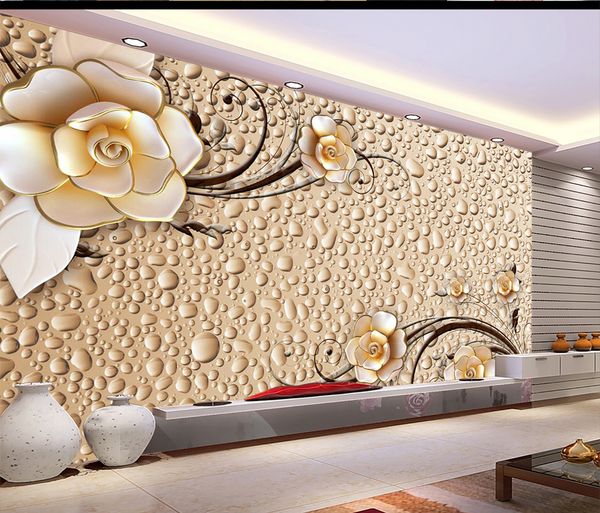

пользовательские обои 3d золотой рельефный цветы гостиная спальня фон украшения стены mural обои