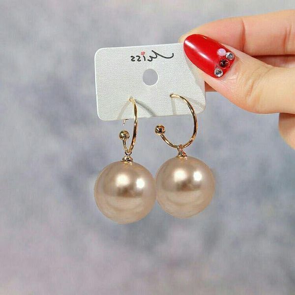 

new temperament big pearl earrings earrings s925 silver needle european and american fashionable exaggerated pearl ear hanging female, Golden;silver