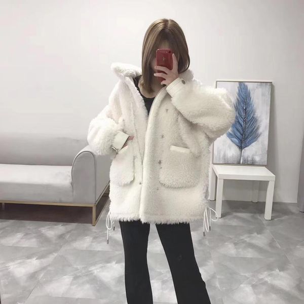 

real sheep fur winter warm coat, Black