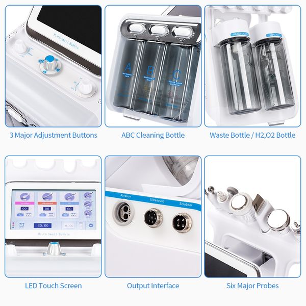 

6 in 1 hydra facial machine rf skin rejuvenation microdermabrasion hydro dermabrasion wrinkle removal hydrafacial spa beauty equipment, Black;white