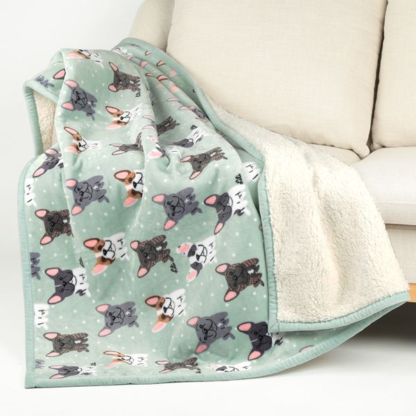 

flannel double layer cartoon imitation lambs compound blanket portable air conditioning soft travel office home plush blanket