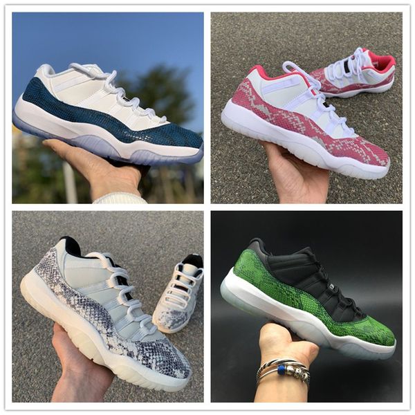 

Low Snakeskin Basketball Shoes 11s Blue Pink Grey Green 2019 Designer Real Carbon Fiber Mens Outdoor Athletic Trainers Sneakers