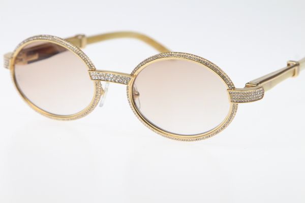 

Free Shipping Vintage White Genuine Natural Glasses 7550178 Smaller Big Stones Sunglasses Round Unisex designer High end Glasses Hot