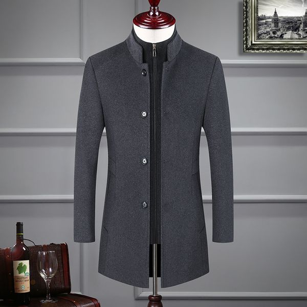 

new arrival fashion large winter woolen coat casual thick warm mandarin collar zipper mens overcoat plus size m-6xl, Black