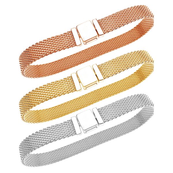 

bbee 925 sterling silver rose gold woven mesh reflexions bracelets fit pandora charms fashion women charm jewelry gift bracelet, Golden;silver