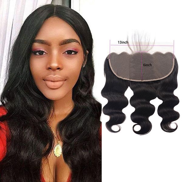 

indian raw virgin hair 13x6 lace frontal with baby hairs pre plucked body wave 13*6 frontals natural color 12-26inch, Black;brown