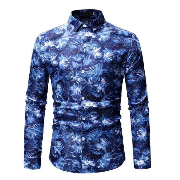 

mens spring autumn 2019 fashion beach hawaiian shirt brand slim fit long sleeve floral shirts casual holiday party men clothing, White;black