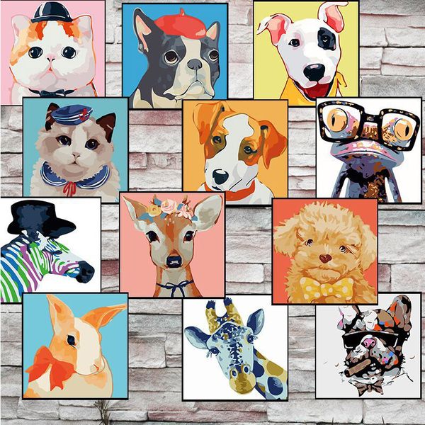 

paintings 20*20cm frameless home cartoon animal diy art oil painting by numbers children handpainted on canvas for living room wall pictur