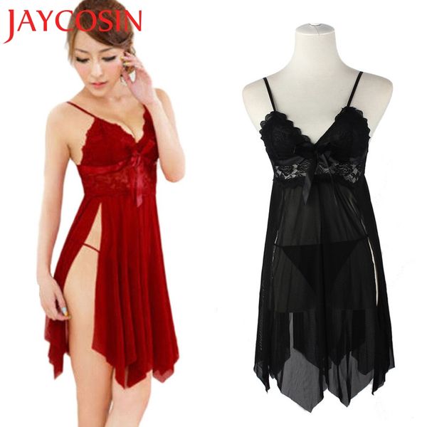 

jaycosin 2017 new lingerie women's underwear babydoll sleepwear lace dress g-string nightwear l615 ng, Black;red