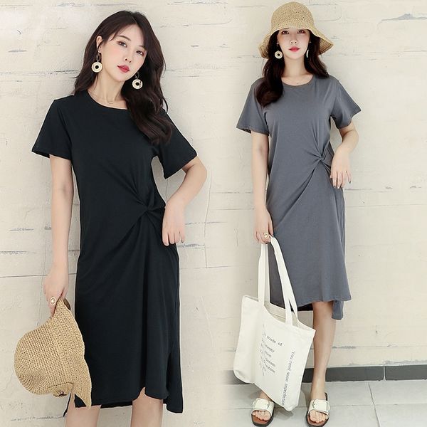 

summer dress women's fat sister big t-shirt size slim hidden meat age short-sleeved t-shirt twist dress, White