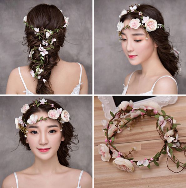 

bride pgraphic studio with make up hair decorate garland headwear aestheticism sen woman flower korean hair band seaside sandy beach, Silver