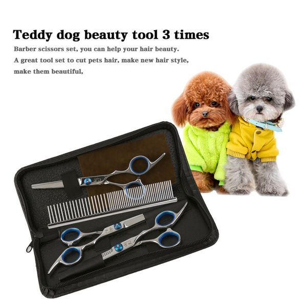 

6 inch stainless steel pet scissors dog grooming scissors set straight & curved & thinning shears sharp edge pet haircut tools