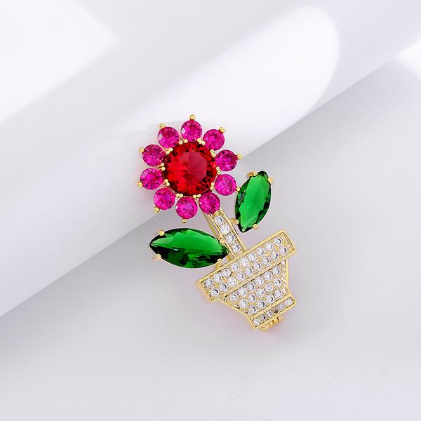 

new arrival spring red green crystal flower brooches for women accessories rhinestone brooch pin wedding fashion jewelry, Gray