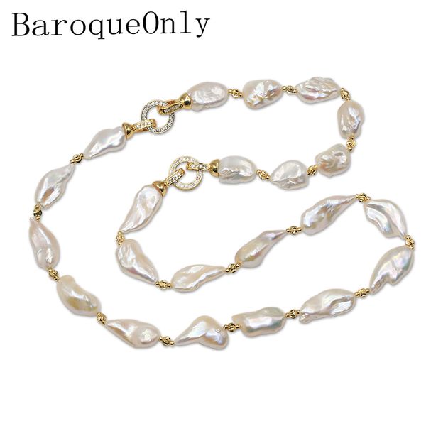 

baroqueonly white biwa orm natural freshwater elongate necklace sweater chain bracelet sweater chain three ways can wear, Silver