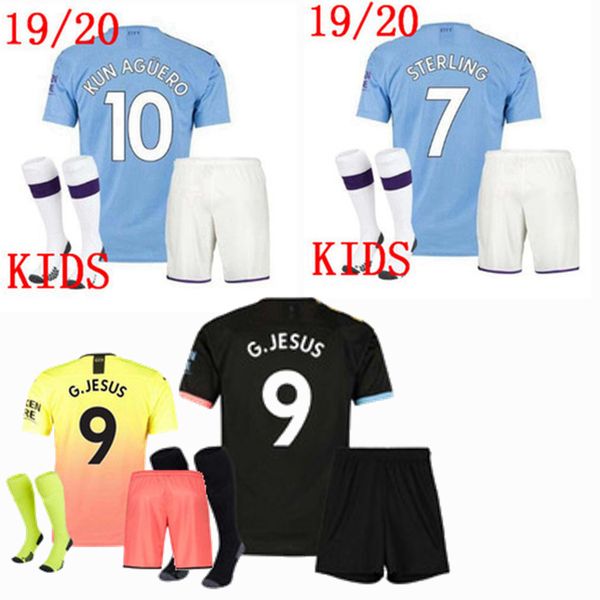 

2019 2020 manchester kids soccer jerseys sets tracksuits g.jesus bernardo de bruyne kun aguero city home away football shirt shorts boys, Black