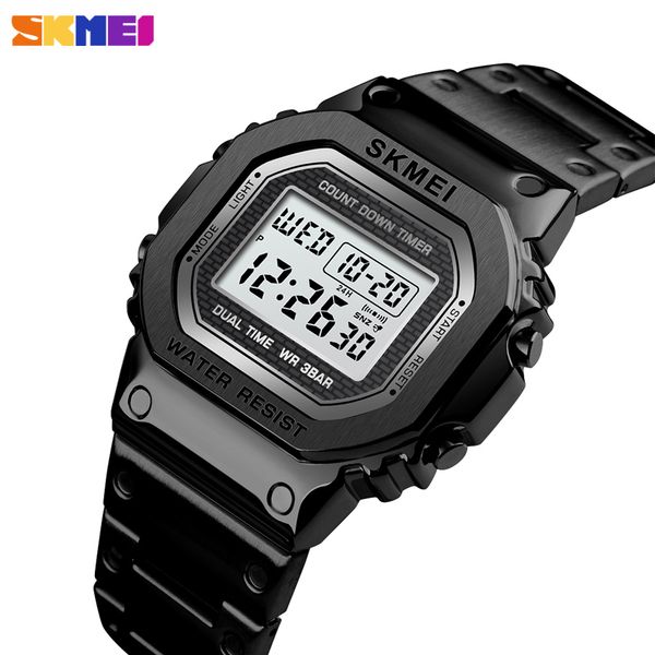 

skmei fashion sport watch men digital watches waterpoof alarm clock alloy case digital 1456 men watches reloj hombre, Slivery;brown